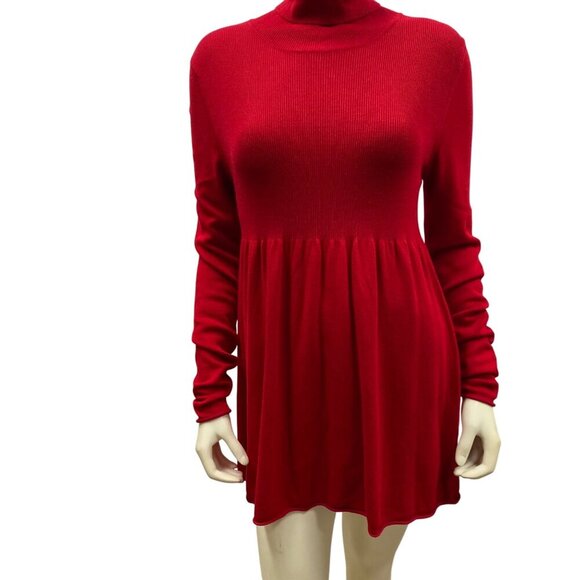 Boston Proper Red Long Sleeve Mock Neck Babydoll Sweater Dress  Md - Picture 1 of 6
